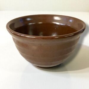 Stoneware Kitchen Mixing Bowl Vintage Brown Ribbed Design 7”